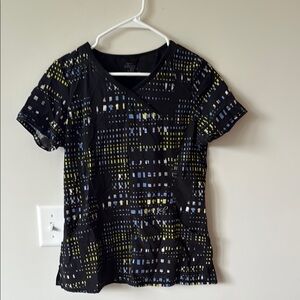 Black Patterned Short Sleeve Scrub Top